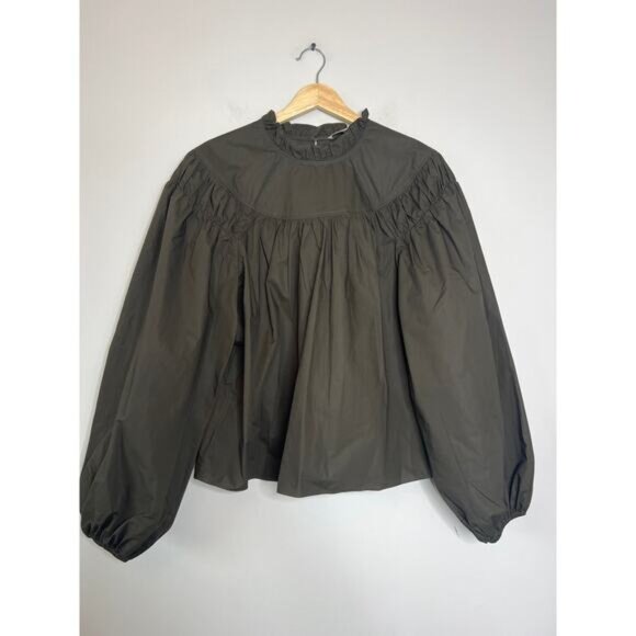 NEW Ulla Johnson Ardith Ruffled Mock-Neck Blouse Top in Militaire Size: 10 - Picture 2 of 7